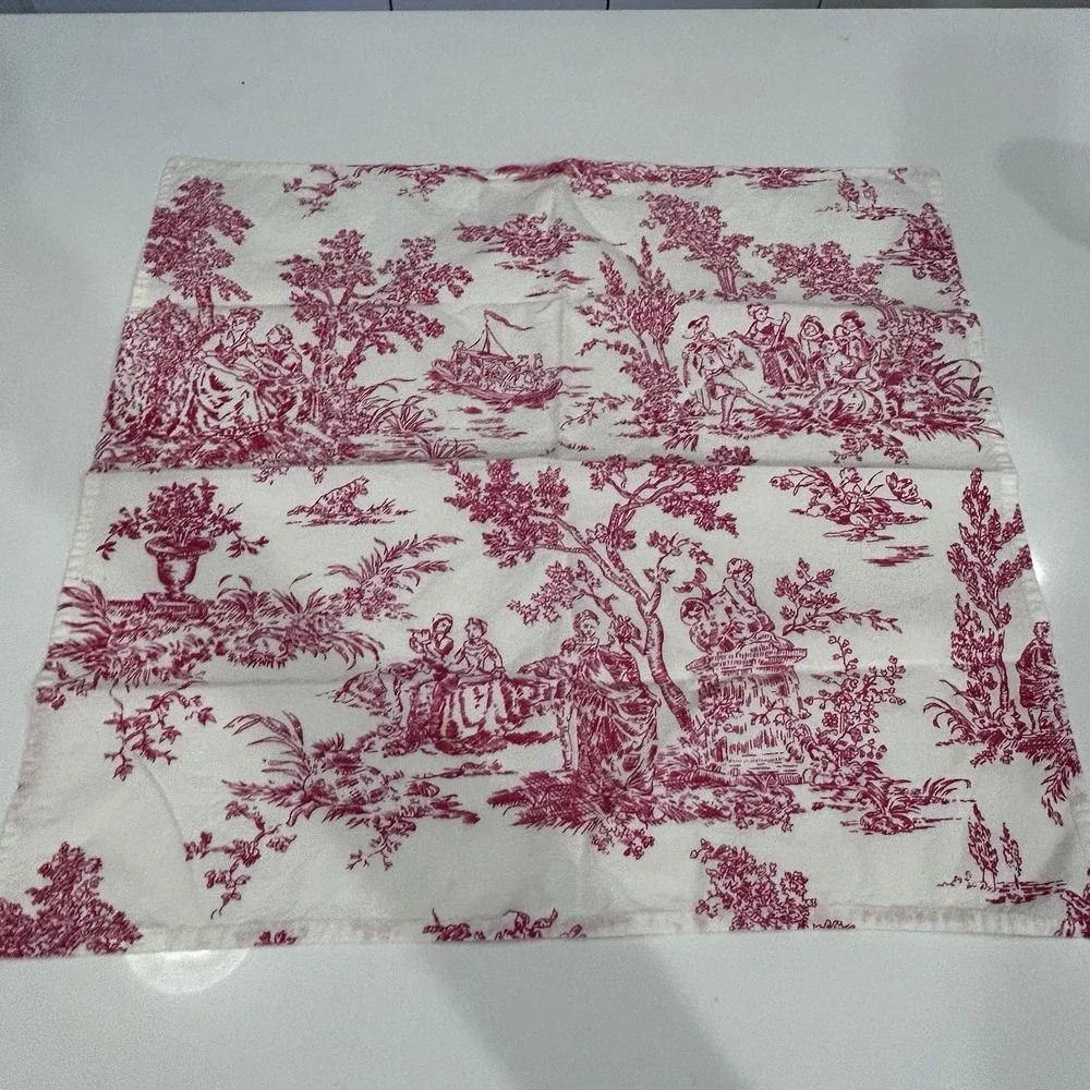 Toile Du Jouy Napkins Set 3 Red White French Country Cotton Linen Table